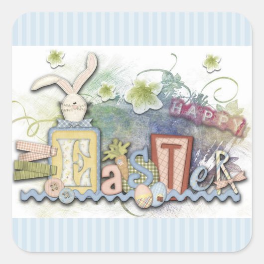 Happy Bunny Bleu de Pâques & Stickers Fleurs (Devant)