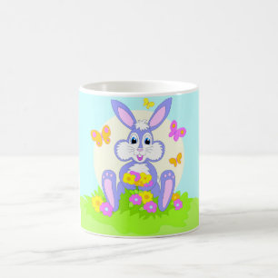 Happy Bunny Butterflies Flowers Cute Paars Rabbit Koffiemok