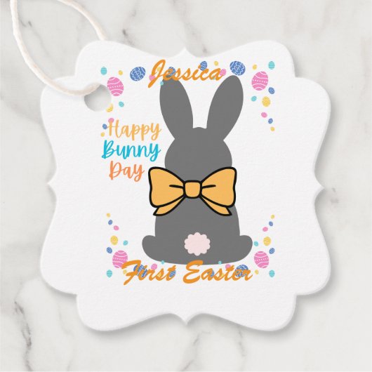 Happy bunny day personalized first easter bedankjes labels (Voorkant)