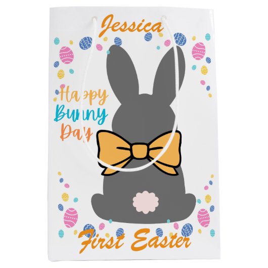 Happy bunny day personalized first easter medium cadeauzakje (Voorkant)