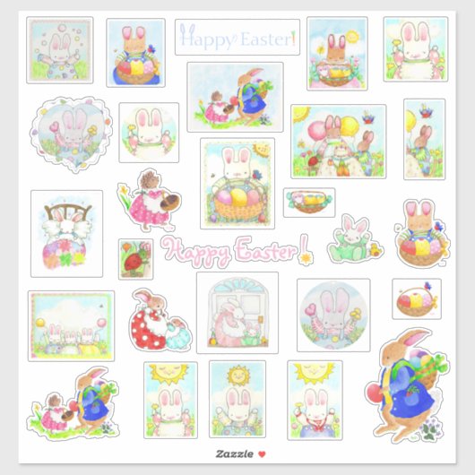 Happy Bunny de Pâques Stickers de Vinyle Coupé sur (Feuille)