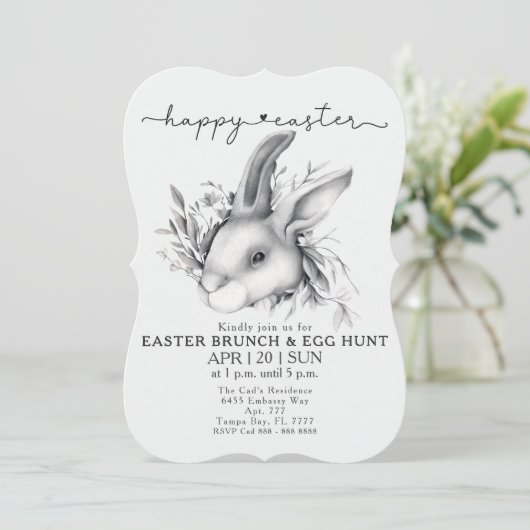 Happy Bunny Easter Brunch & Egg Hunt uitnodiging (Staand voorkant)