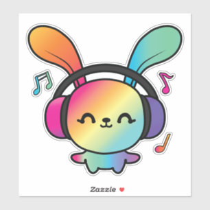 Happy Bunny met hoofdtelefoons die naar muziek lui Sticker