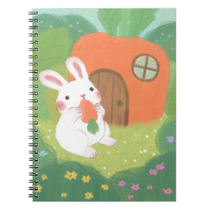 Happy Bunny met wortel in het bos Notitieboek