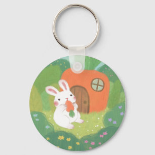 Happy Bunny met wortel in het bos Sleutelhanger