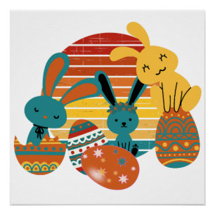 Happy Bunny, paaseieren, Poster met klauw Perfect Poster