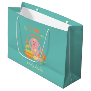 Happy Bunny Pâques Rose Grand sac cadeau
