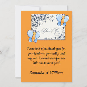 Happy Butterfly BabyShower Flat Bedankt Card