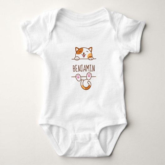 Happy Calico Cat Peking achter de douanenaam Romper (Voorkant)