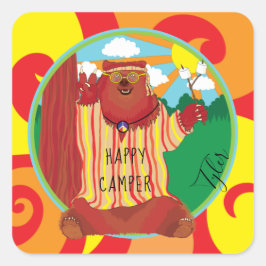 Happy Camper Beer Stickers Square