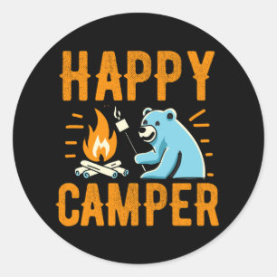 Happy Camper Beer - Vakantie wandelen Campfire Cam Ronde Sticker