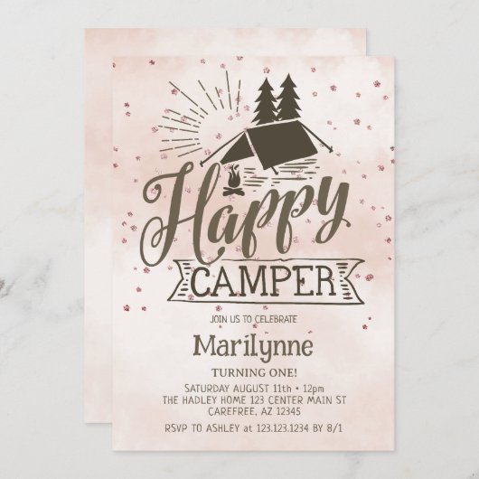 Happy Camper Boho Invitation Anniversaire (Devant / Derrière)
