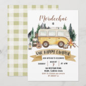 Happy Camper Boy Eerste Verjaardag Uitnodiging (Voorkant / Achterkant)