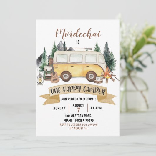 Happy Camper Boy Invitation d'anniversaire (Debout devant)