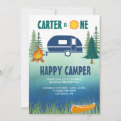 Happy Camper Boys eerste verjaardag uitnodiging (Voorkant)
