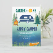 Happy Camper Boys eerste verjaardag uitnodiging (Staand voorkant)