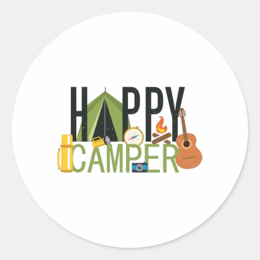 Happy Camper - Camping Lover-ontwerp Ronde Sticker (Voorkant)