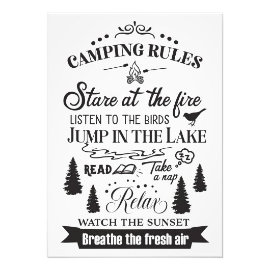 Happy Camper Camping Rules Foto Afdruk (Voorkant)