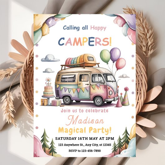 Happy Camper Celebration Invitation Kaart