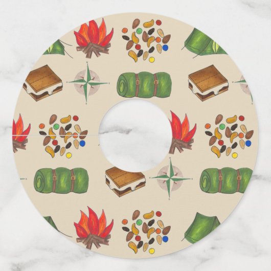 Happy Camper Compass Camp Tent Fire S'mores Wijnglaslabel (Voorkant)