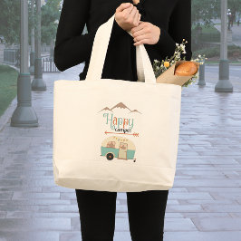 HAPPY CAMPER Cute Retro RV Grote Tote Bag