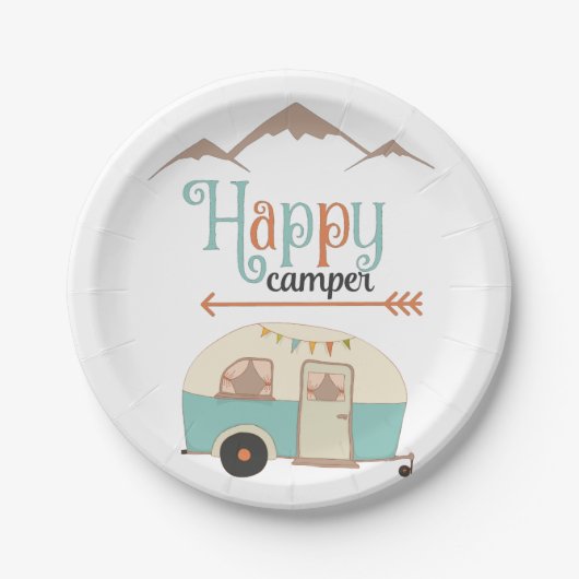 HAPPY CAMPER Cute Retro RV Papieren Bordje (Voorkant)