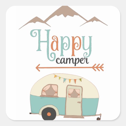 HAPPY CAMPER Cute Retro RV Vierkante Sticker (Voorkant)