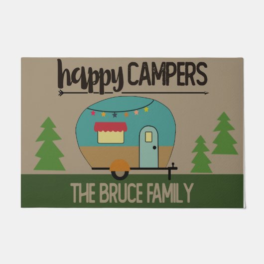 Happy Camper Doormat Gepersonaliseerd Camping Deurmat (Voorkant)
