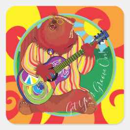 Happy Camper Gitaar Beer Stickers Square