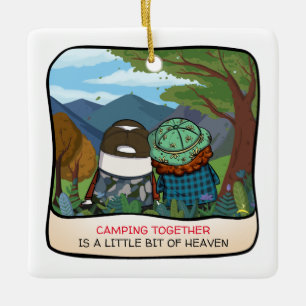 Happy Camper Life Quote Mountain Vista-Sjabloon Keramisch Ornament