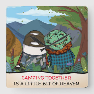 Happy Camper Life Quote Mountain Vista-Sjabloon Vierkante Klok