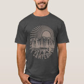 Happy Camper met Trees Mountain en Sun T-shirt (Voorkant)