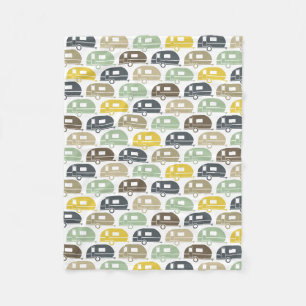 Happy Camper Modern Camper Blanket Retro Blues Fleece Deken
