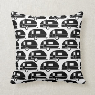 Happy Camper   Modern Camper Decor Black White Kussen