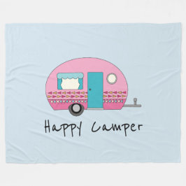 Happy Camper Pink RV Fleece Deken