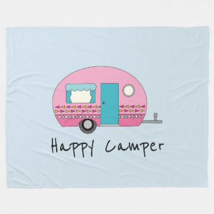 Happy Camper Pink RV Fleece Deken