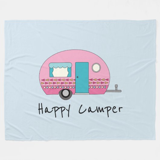 Happy Camper Pink RV Fleece Deken (Voorkant (Horizontaal))