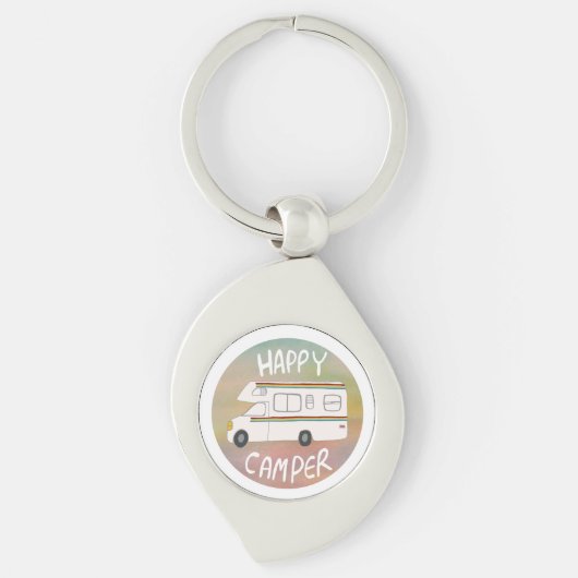 Happy Camper Rainbow RV Sunset Motorhome RV Sleutelhanger (Voorkant)