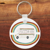 Happy Camper Rainbow RV Whimsical Motorhome RVing Sleutelhanger (Voorkant)