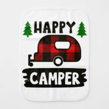 Happy Camper Red Buffalo Plaid Burp Doek