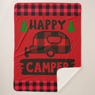 Happy Camper Red Buffalo Plaid Sherpa Blanket Sherpa Deken