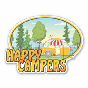 Happy camper retro design met caravan-bomen sticker
