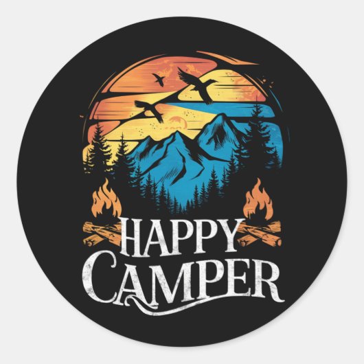 Happy Camper Retro overeenkomende Camping Crew Ronde Sticker (Voorkant)