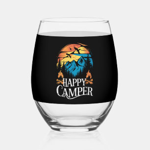 Happy Camper Retro  overeenkomende Camping Crew Wijnglas Zonder Voet