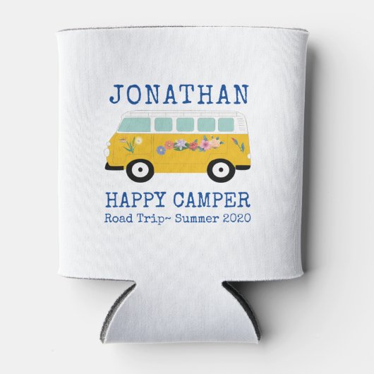 Happy Camper Retro RV Blue Custom Coooler Blikjeskoeler (Voorkant)