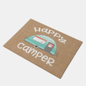 Happy Camper Retro Trailer RV Caravan Burlap Deurmat (Schuin)