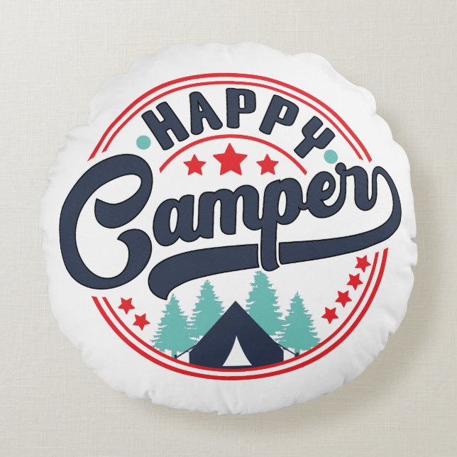Happy Camper Rond Kussen (Voorkant)