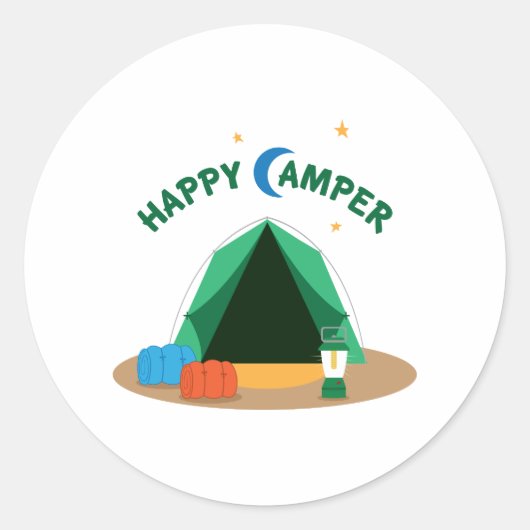 Happy Camper Ronde Sticker (Voorkant)
