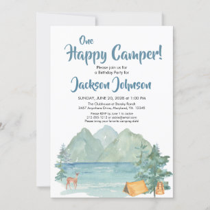 Happy Camper Rustic Mountains Waterverf Birthday Kaart