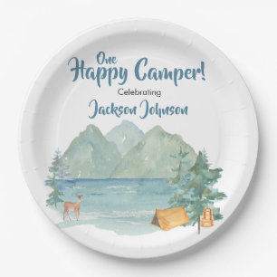 Happy Camper Rustic Mountains Waterverf Birthday Papieren Bordje